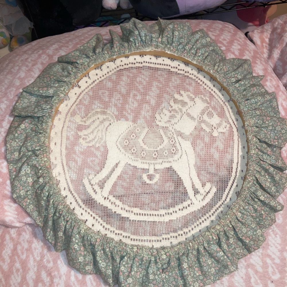 Vintage Rocking horse Lace Picture round framed wall decor